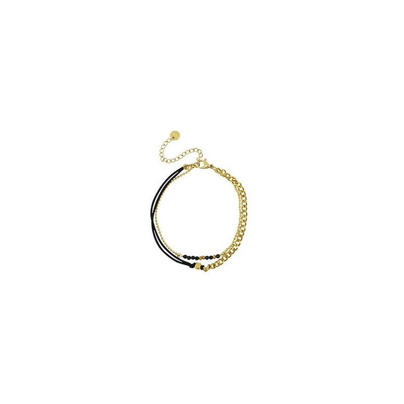 Bracelet acier inoxydable duo rangs Doré-noir
