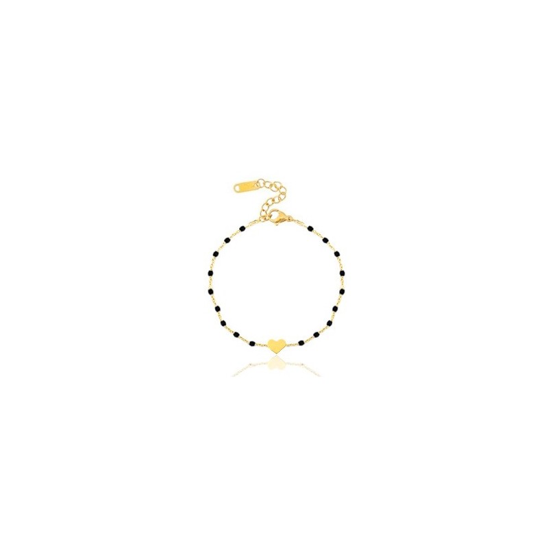Bracelet acier inoxydable coeur Doré-noir