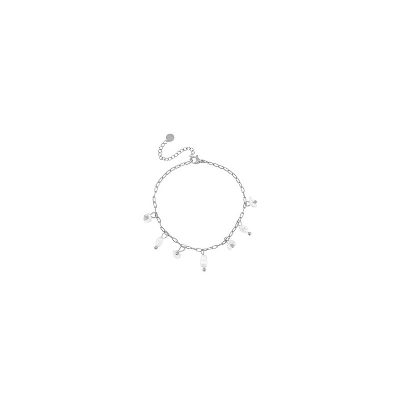 Bracelet acier inoxydable perles Argenté-blanc nacré