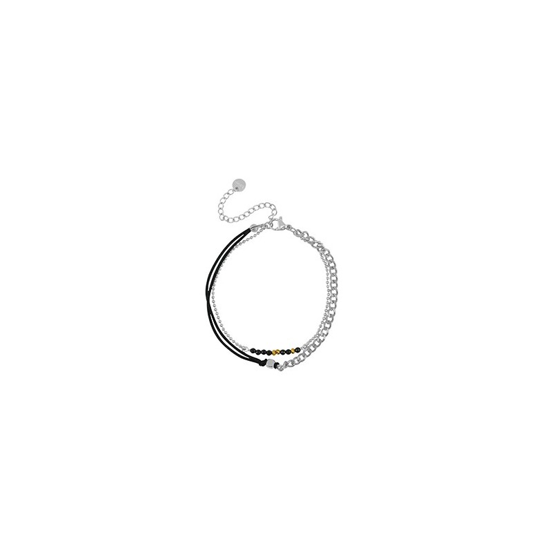 Bracelet acier inoxydable duo rangs Argenté-noir