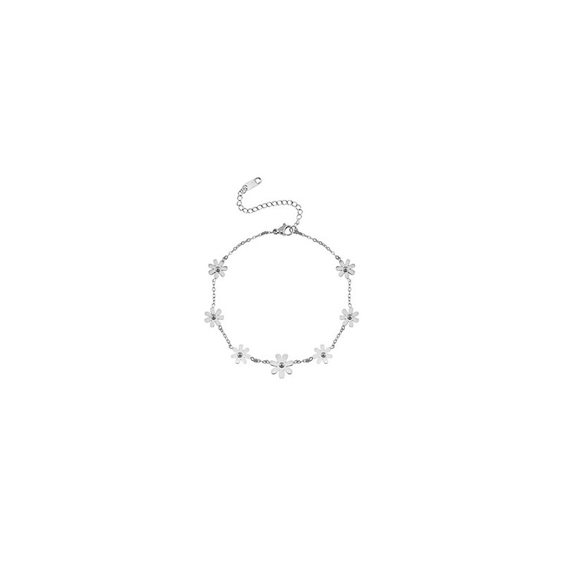 Bracelet acier inoxydable fleurs Argenté