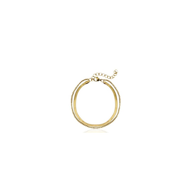 Bracelet acier inoxydable chaîne maille serpentine 2 rangs Doré