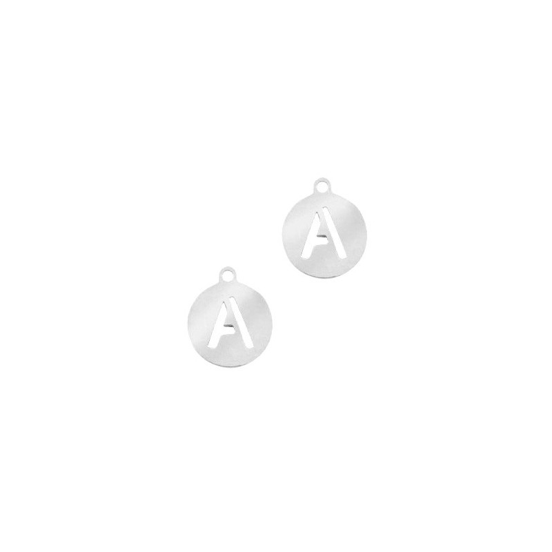 Breloques en acier inox alphabet lettre A médaillon rond 10mm Argenté - Leyabijoux.com