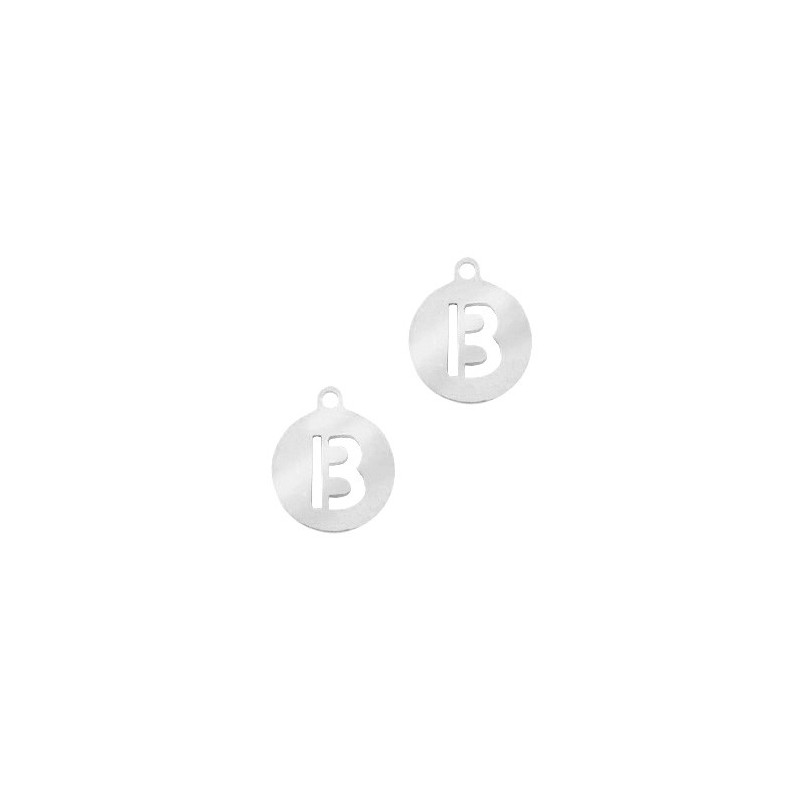 Breloques en acier inox alphabet lettre B médaillon rond 10mm Argenté - Leyabijoux.com