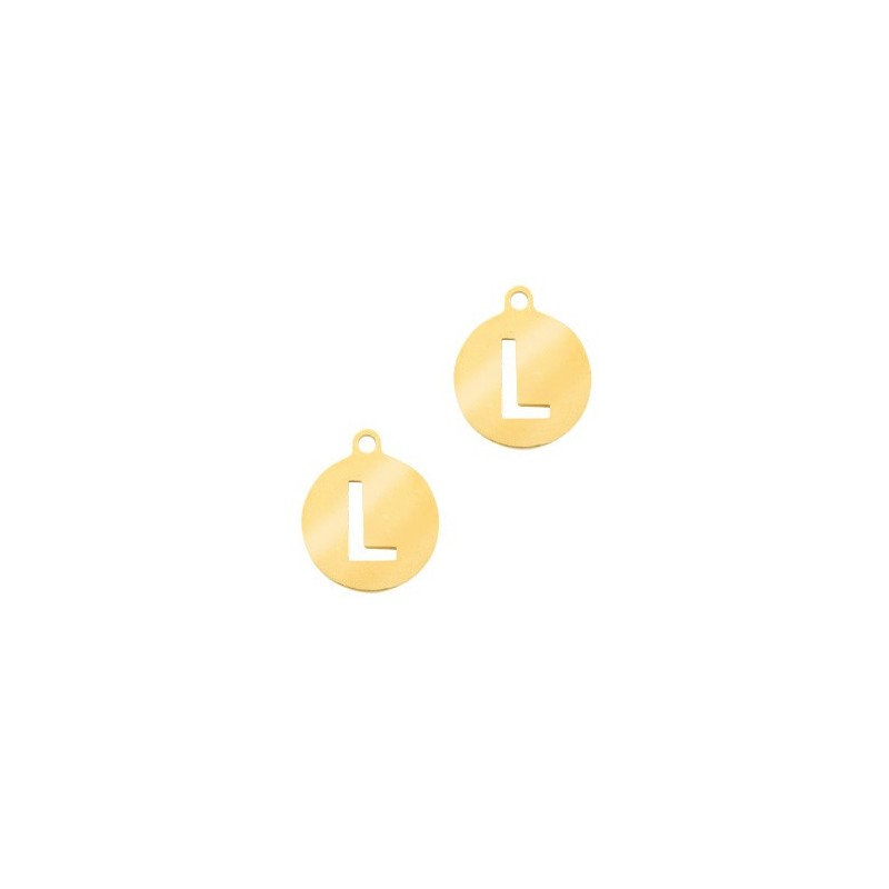 Breloques en acier inox alphabet lettre L médaillon 10mm Doré - Leyabijoux.com