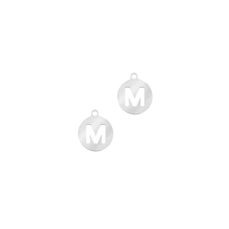 Breloques en acier inox alphabet lettre M médaillon 10mm Argenté - Leyabijoux.com