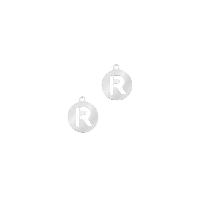 Breloques en acier inox alphabet lettre R médaillon 10mm Argenté - Leyabijoux.com