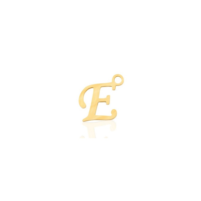 Breloques alphabet lettre E calligraphie Doré acier inoxydable - Leyabijoux.com
