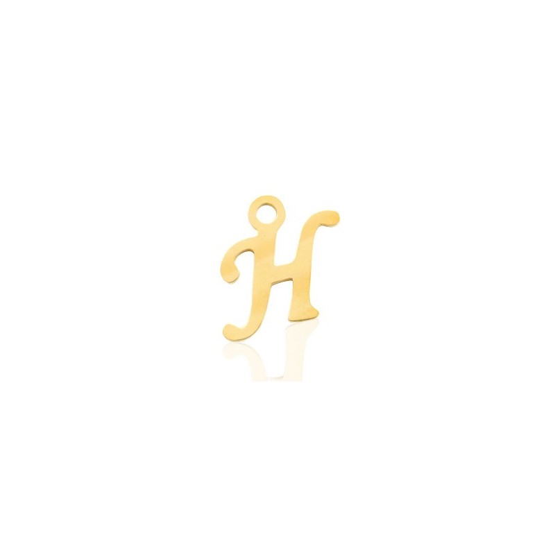 Breloques alphabet lettre H calligraphie Doré acier inoxydable - Leyabijoux.com