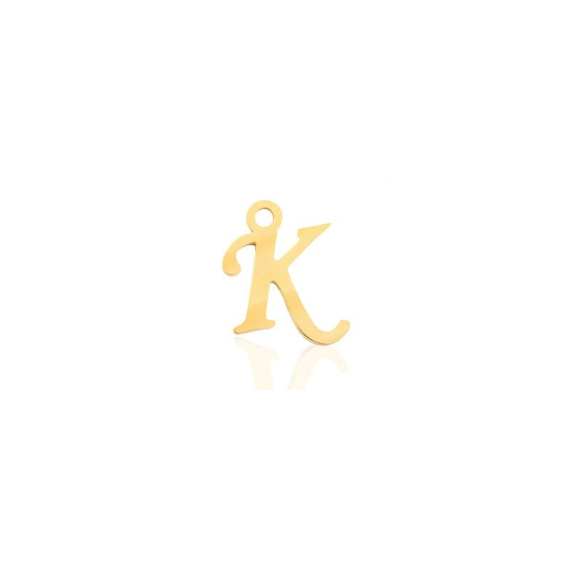 Breloques alphabet lettre K calligraphie Doré acier inoxydable - Leyabijoux.com