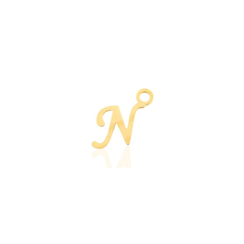 Breloques alphabet lettre N calligraphie Doré acier inoxydable - Leyabijoux.com