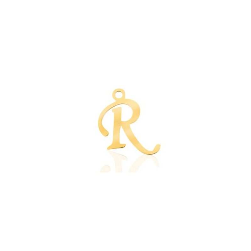 Breloques alphabet lettre R calligraphie Doré acier inoxydable - Leyabijoux.com