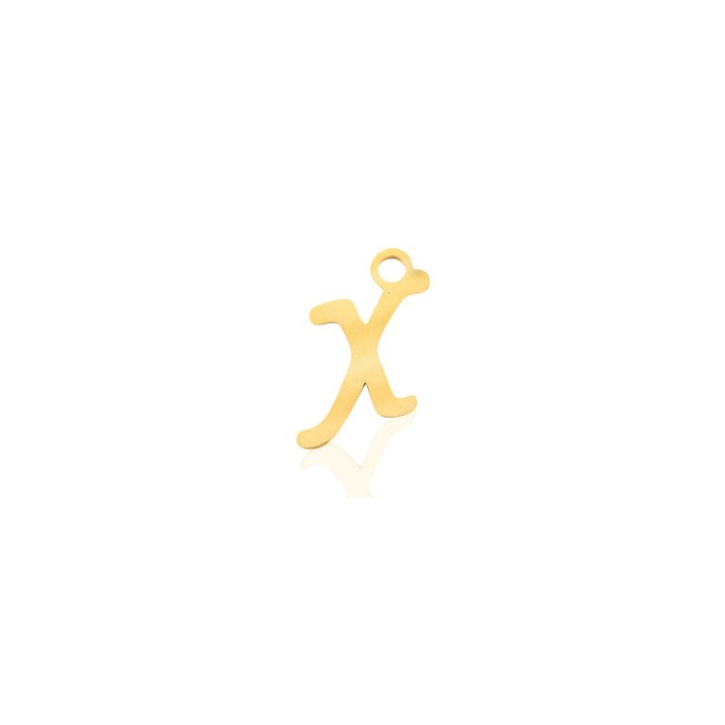 Breloques alphabet lettre X calligraphie Doré acier inoxydable - Leyabijoux.com