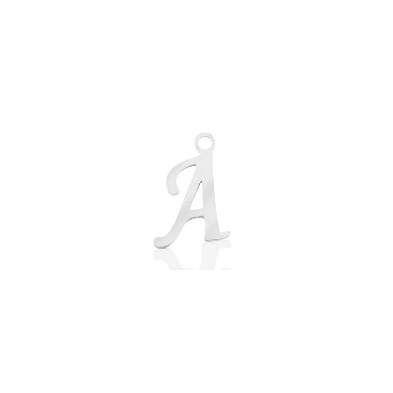 Breloques alphabet lettre A calligraphie Argenté acier inoxydable - Leyabijoux.com