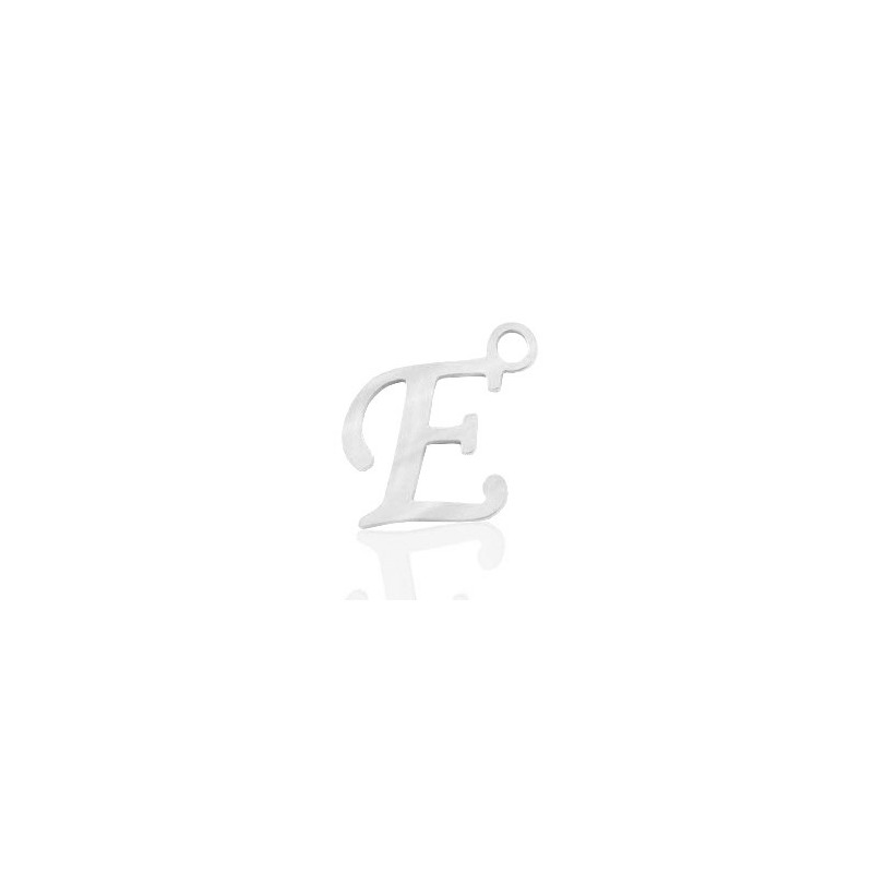Breloques alphabet lettre E calligraphie Argenté acier inoxydable - Leyabijoux.com