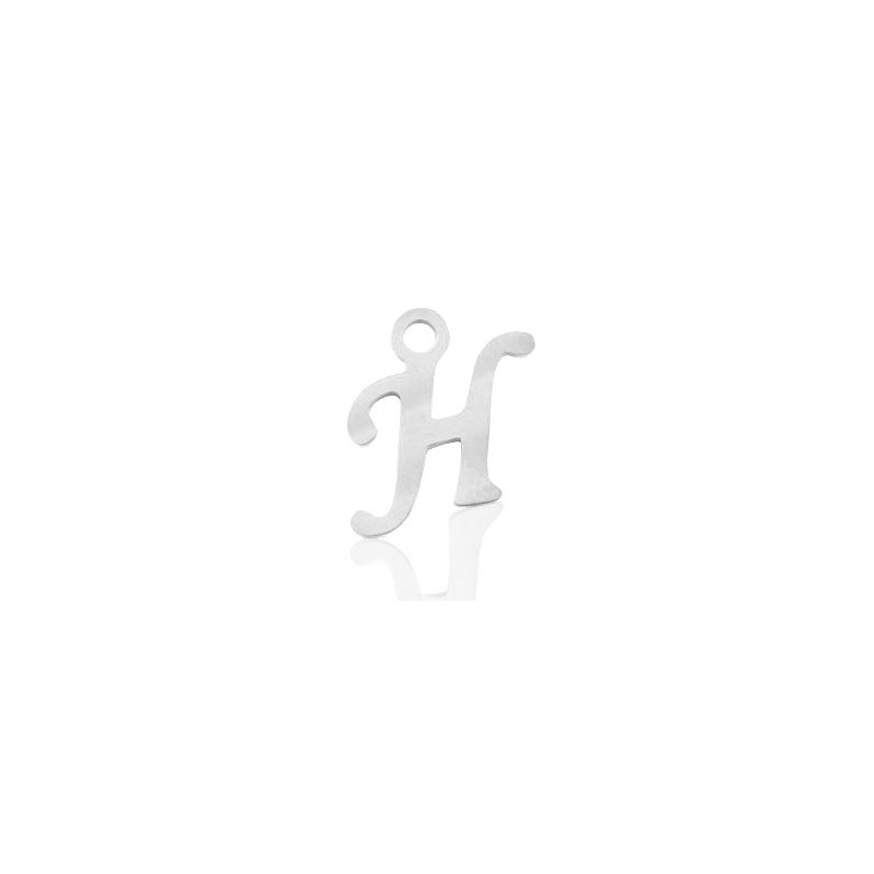 Breloques alphabet lettre H calligraphie Argenté acier inoxydable - Leyabijoux.com