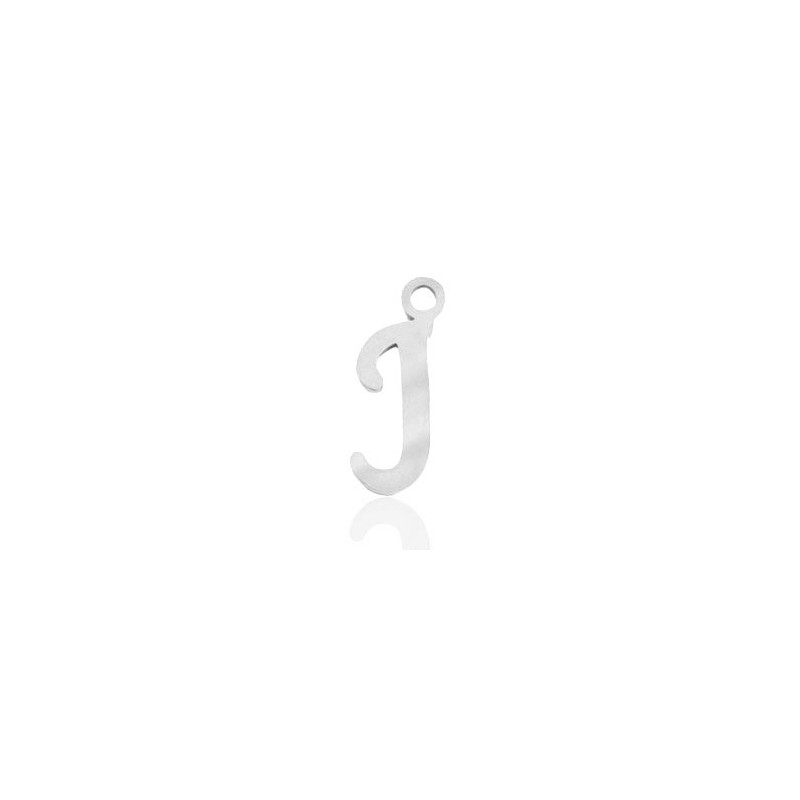 Breloques alphabet lettre J calligraphie Argenté acier inoxydable - Leyabijoux.com