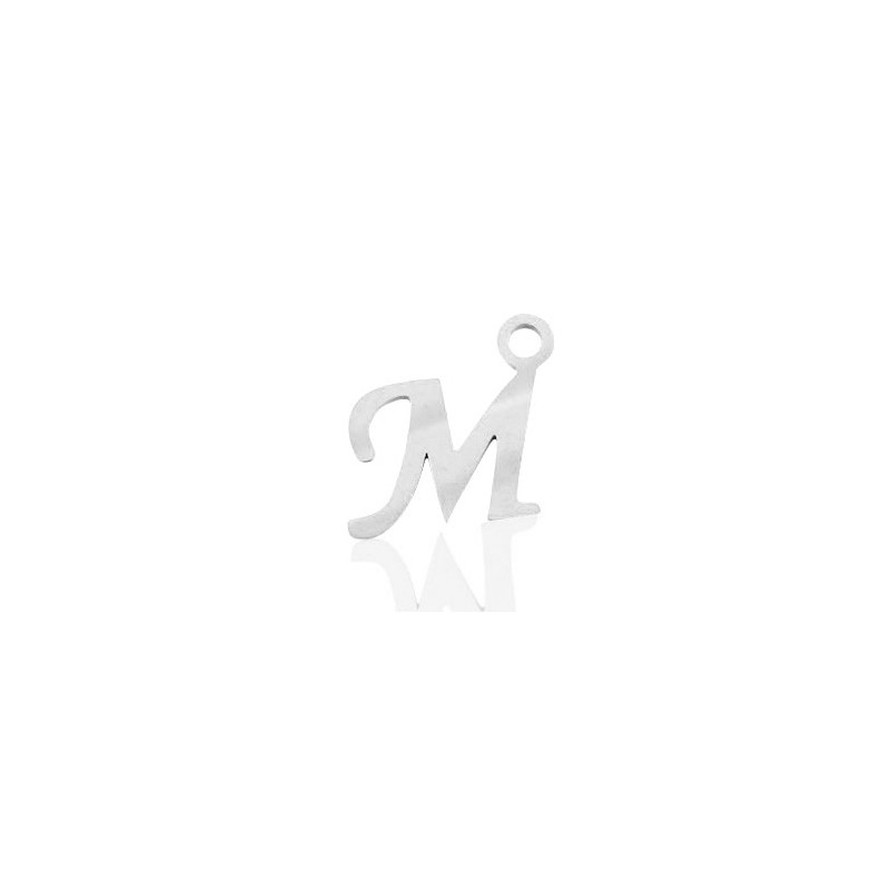 Breloques alphabet lettre M calligraphie Argenté acier inoxydable - Leyabijoux.com