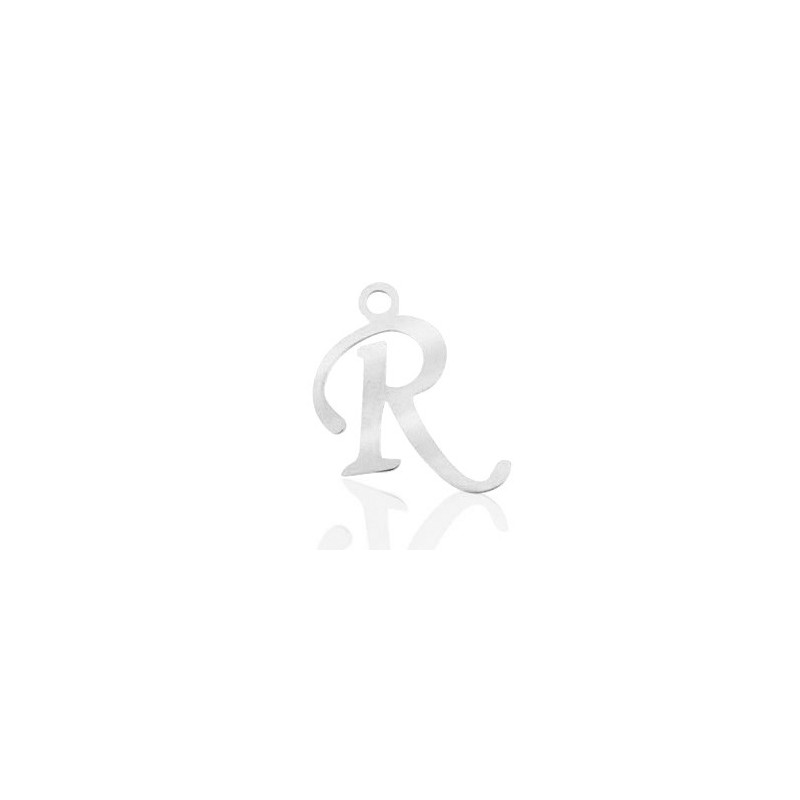 Breloques alphabet lettre R calligraphie Argenté acier inoxydable - Leyabijoux.com