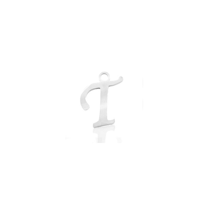 Breloques alphabet lettre T calligraphie Argenté acier inoxydable - Leyabijoux.com