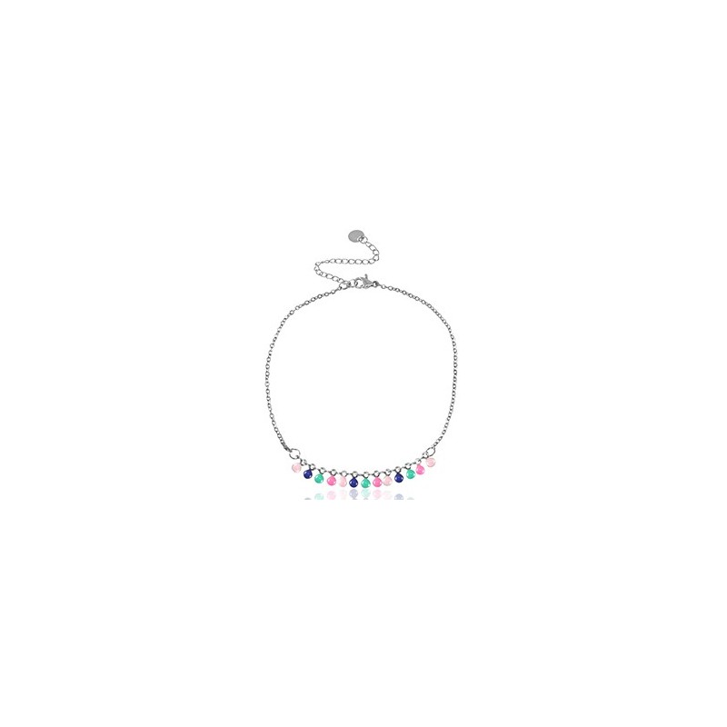 Chaines de cheville acier inoxydable jaseron maillons émail Argenté-multicolore