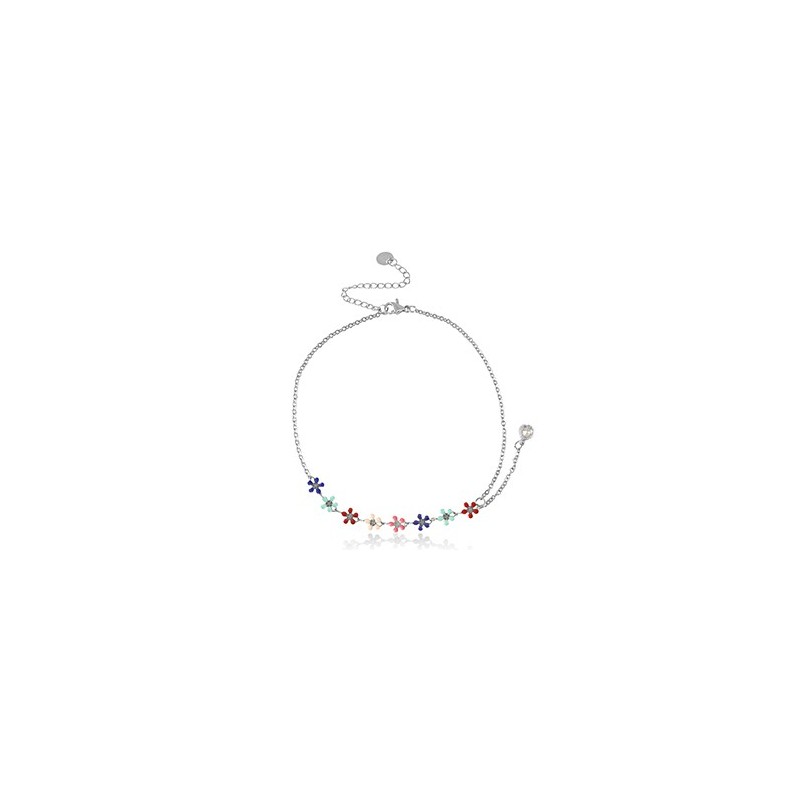 Chaines de cheville acier inoxydable jaseron maillons émail Argenté-multicolore