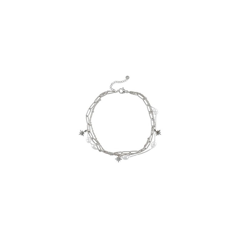 Chaines de cheville acier inoxydable perle Argenté-blanc