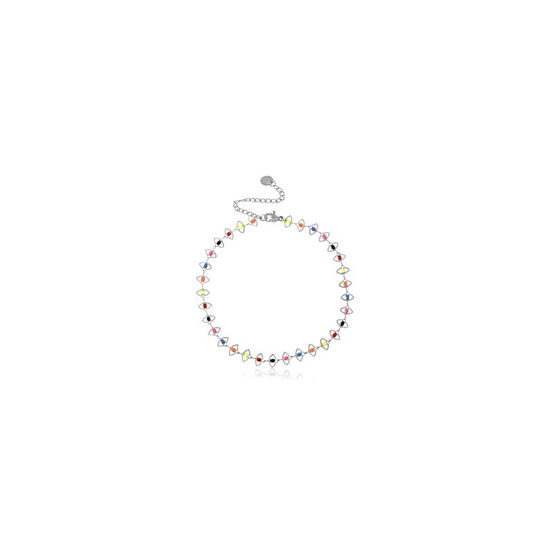 Chaines de cheville acier inoxydable jaseron maillons émail Argenté-multicolore