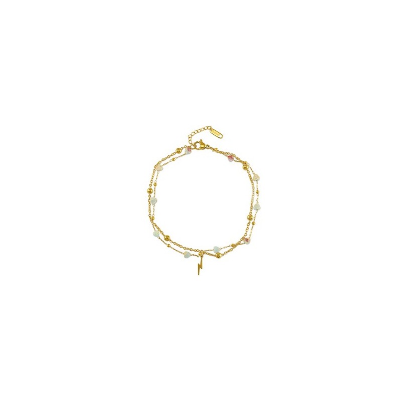 Chaines de cheville acier inoxydable cur de pierre Doré-bleu