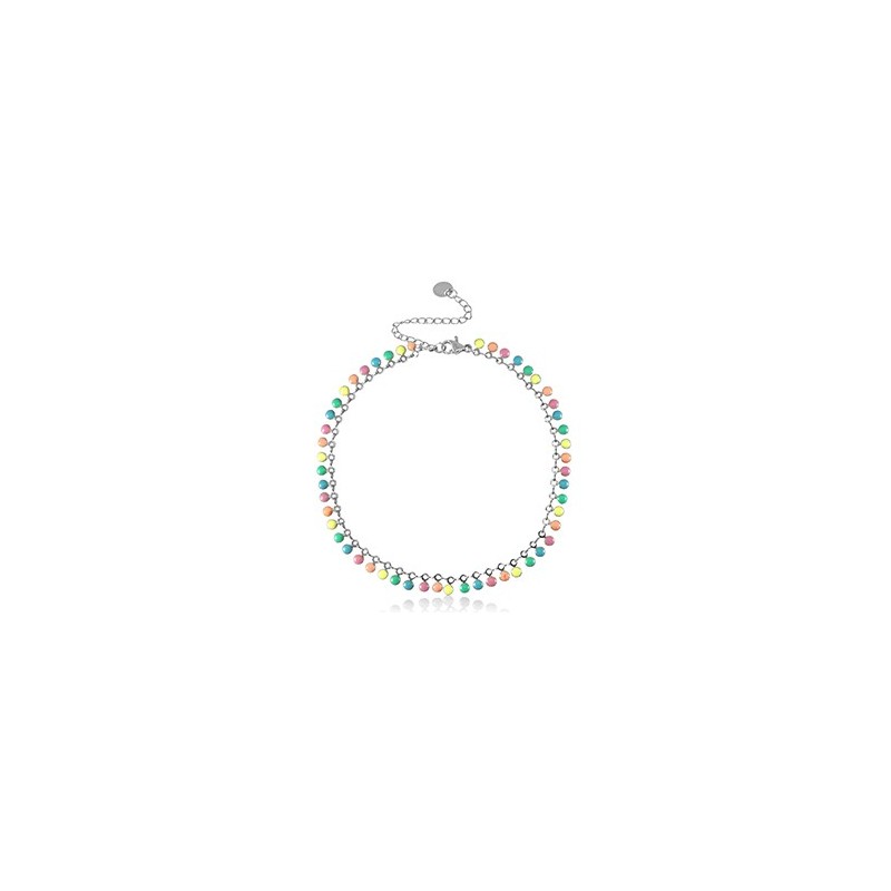 Chaines de cheville acier inoxydable jaseron maillons émail Argenté-multicolore