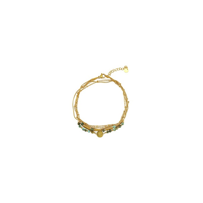 Chaines de cheville acier inoxydable pierre Doré-vert