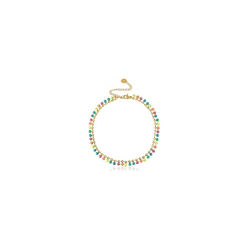 Chaines de cheville acier inoxydable jaseron maillons émail Doré-multicolore