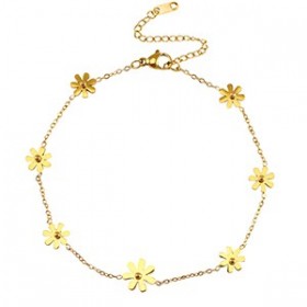 Chaines de cheville acier inoxydable fleurs Doré