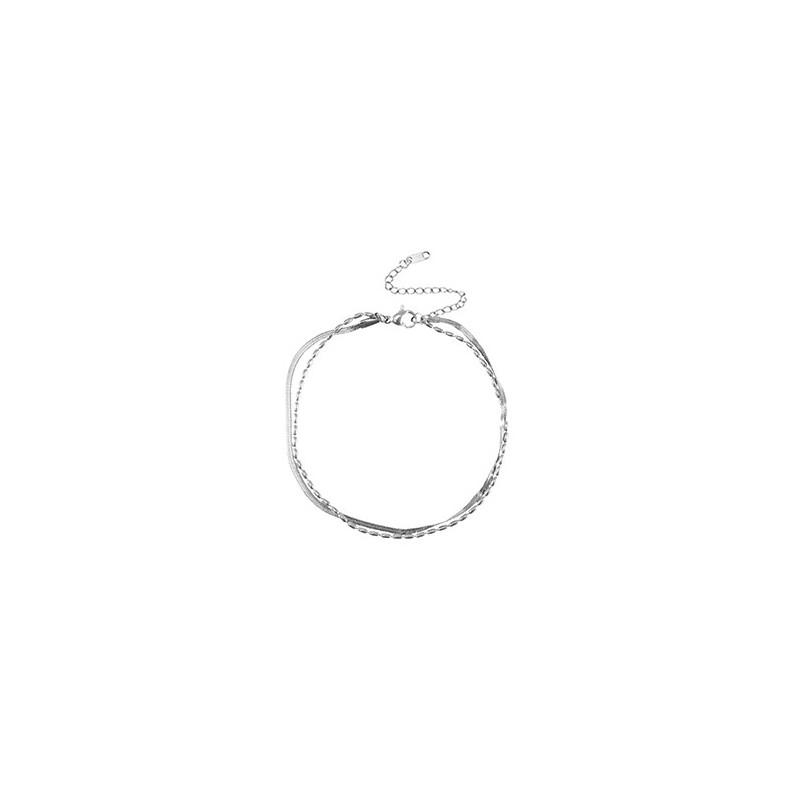 Chaines de cheville acier inoxydable duo rangs Argenté