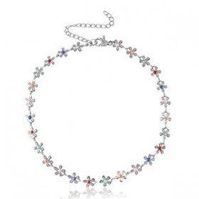 Chaines de cheville acier inoxydable jaseron maillons émail Argenté-multicolore