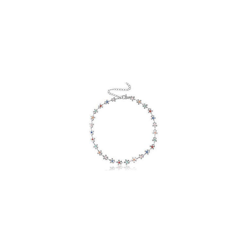 Chaines de cheville acier inoxydable jaseron maillons émail Argenté-multicolore