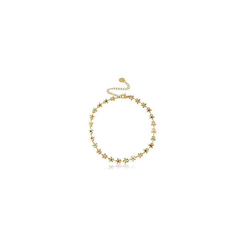 Chaines de cheville acier inoxydable jaseron maillons émail Doré-multicolore