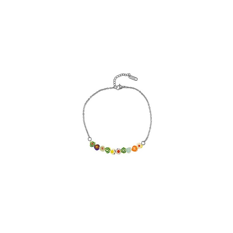 Chaines de cheville acier inoxydable millefiori Argenté-multicolore