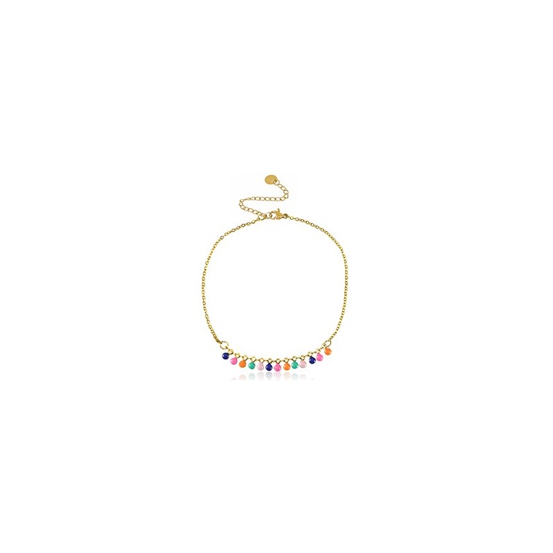 Chaines de cheville acier inoxydable jaseron maillons émail Doré-multicolore