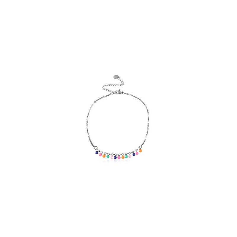 Chaines de cheville acier inoxydable jaseron maillons émail Argenté-multicolore