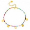Chaînes de cheville acier inoxydable rocailles et médaillons ronds Doré-multicolore