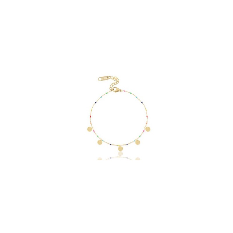 Chaînes de cheville acier inoxydable médaillons ronds arc-en-ciel Doré-multicolore